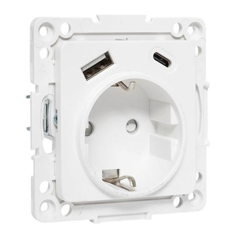 Стокгольм Механизм Розетки 1-местной с/з, USB A+C 16А винтовые клеммы белый с защ. штор. | EYR16-2USB-typeA-typeC EKF