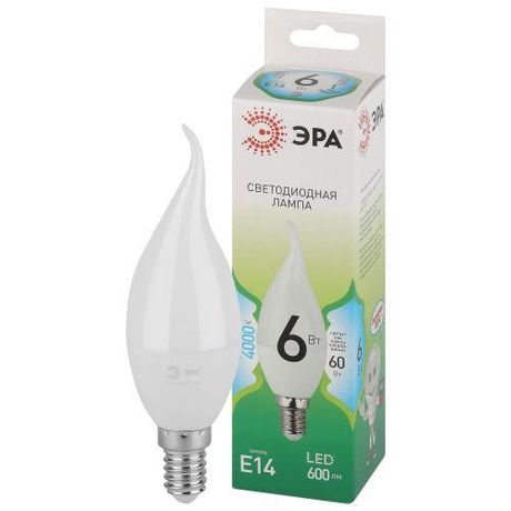 Лампа светодиодная GREEN LINE LED BXS-6W-840-E14 GL E14 6 Вт свеча на ветру яркий белый свет | Б0067131 ЭРА