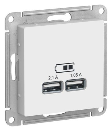 Розетка USB AtlasDesign тип A+A 5В/2.1А 2х5В/1.05А механизм лотос SE ATN001333 APC