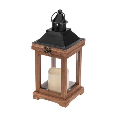 Декоративный фонарь со свечкой корпус из дерева размер 14х14х35cм цвет теплый белый - 513-075 NEON-NIGHT