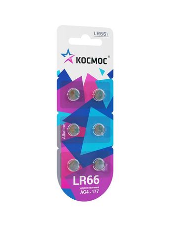 Батарейка G4 (L626/LR66/177/377) 1.5V Alkaline 6BL - KOCG4(LR66)6BL Космос