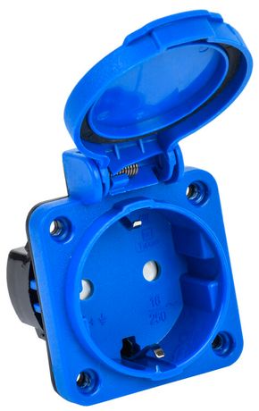 Розетка панельная MAGNUM 2P+PE 16А IP54 РП16-3 с защ. крышкой шторки заземл. син. IEK PSN71-016-3-3-54-K07