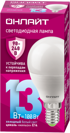 Лампа светодиодная 90 426 OLL-G45-13-230-6.5K-E14-FR (PRO 90-240 В) | 90426 ОНЛАЙТ Navigator