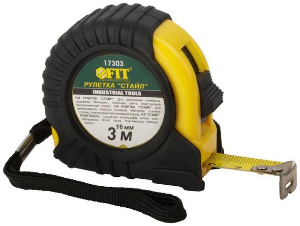 Рулетка Профи Стайл 3мх16мм прорезиненный корпус FIT 17303 РОС