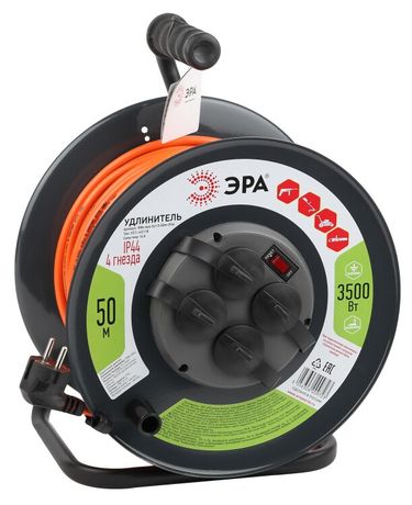 Удлинитель силовой RMx-4es-3x1.5-50m-IP44 на м. катушке c/з 4 гн 50м ПВС 3х1.5 ЭРА - Б0046852