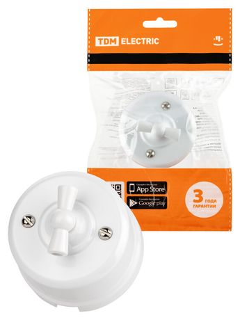 Выключатель поворотный проходной с ручкой (бантик) 10А белый «Виви» | SQ1820-1005 TDM