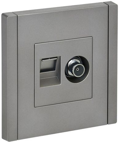 Розетка 2-м TV+RJ45 кат.5E FORTE&PIANO FP536 сталь IEK FP-AK20-1-K46