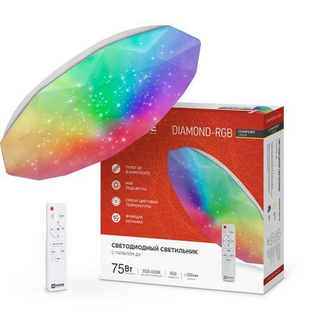 Светильник светодиодный COMFORT DIAMOND-RGB 75Вт 230В 3000-6500K 6000Лм 500x105мм с пультом ДУ IN HOME - 4690612044583