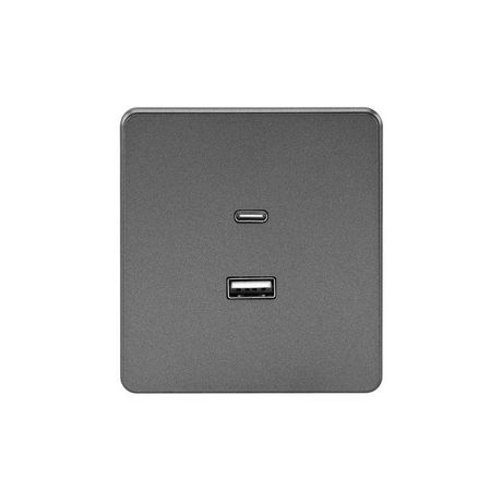 Розетка 2-м СП ROUND 16А IP20 USB-A + Type-C 3А с функцией быстрой зарядки титан Kranz KR-78-0734-2 Kranz арт. KR-78-0734-2