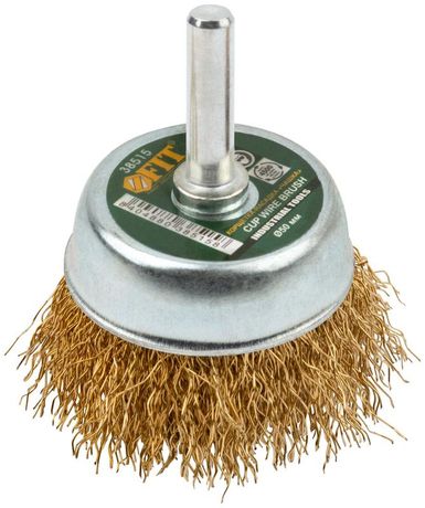 Кордщетка-чашка, со штифтом, стальная латунированная волнистая проволока 50 мм - 38515 РОС