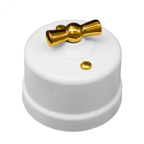 Выключатель Лизетта 1-кл., пластик, цвет Белый, Золото - B1-200-21-G BIRONI