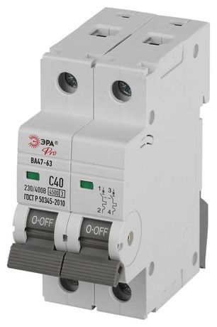 Автоматический выключатель PRO VA63-2P40C4.5 ВА47-63 2P 40А кривая C 4,5кА | Б0059426 ЭРА