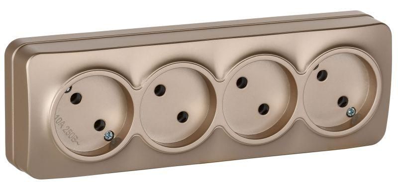 Розетка 4-м ОП GLORY РС24-2-ХШм 10А без заземл. защ. шторок шампань матов. IEK ERH40-K37M-10