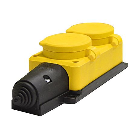 Колодка 2-х местная однофазная с заглушками КОМПАКТ каучук желтый - 3082 Союз