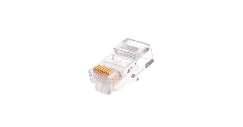 Коннектор RJ45/8P8C под витую пару, Кат.5e (Класс D), 100МГц, покрытие 50мкд, многожильный кабель, неэкранированный, круглый ввод, уп-ка 100шт. - NMC-RJ88RE50UD1-100 NIKOMAX ЭКО04766