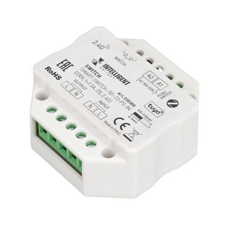 Релейный модуль INTELLIGENT ARLIGHT SMART-SWITCH-701-72-PS-IN (230V, 1x1.5A, ZB, 2.4G) (IARL, Пластик) | 035308