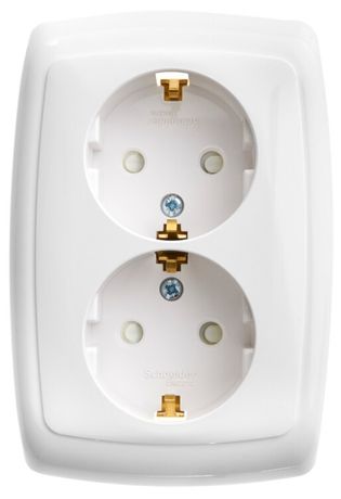 Розетка 2-м СП Рондо 16А IP20 250В с заземл. защ. шторки бел. SchE RS16-226-BI APC