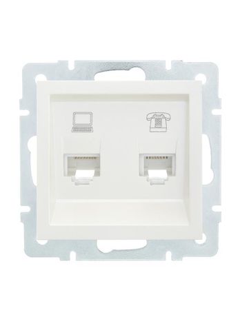 Розетка компьютерная + телефонная 2-м СП Vesna механизм жемчуж./бел. перламутр LEZARD 742-3088-143