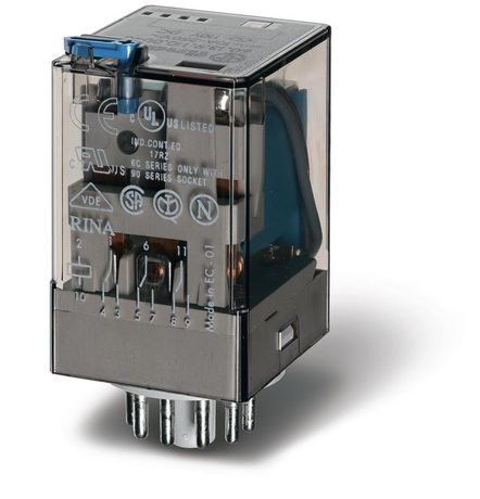 Универсальное электромеханическое реле; монтаж в розетку 11-штырьковый разъем; 3CO 10A; контакты AgNi; катушка 110В AC | 601381100030 Finder 60.13.8.110.0030