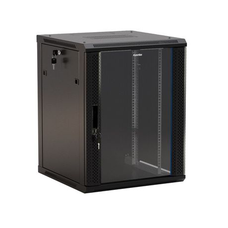 Шкаф настенный TWB-1545-GP-RAL9004 19дюйм 15U 775х600х450мм стеклян. дверь с перфорацией по бокам ручка замком черн. (RAL 9004) (разобранный) Hyperline 392639