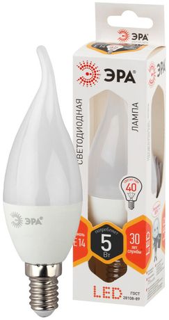 Лампа светодиодная LED BXS-5W-827-E14 (диод, свеча на ветру, 5Вт, тепл, E14 (10/100/2800) ЭРА - Б0027967