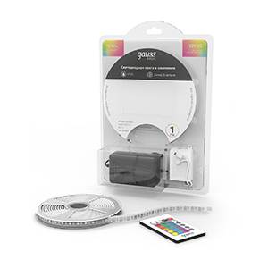 Лента светодиодная LED (комплект и драйвер) 5050/60-SMD 10 Вт/м 700 Лм/м RGB IP20 12 В DC мм (катушка 5 м) Basic Gauss - BT042