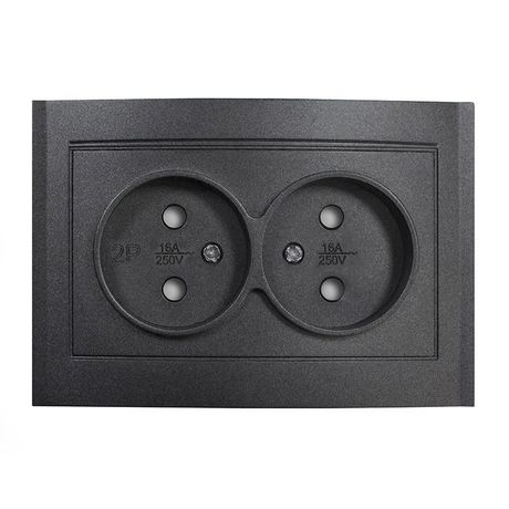 Розетка двухместная серия Бриллиант без заземления, с защитными шторками, скрытой установки, 16А, 220В, механизм, графит - 7947526-Gr Союз