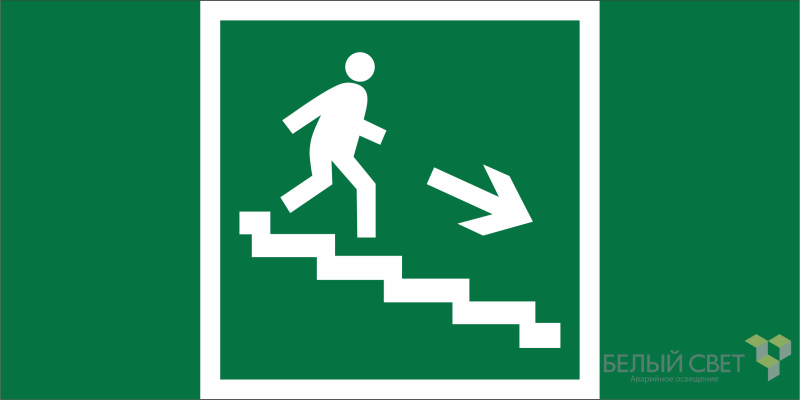 Знак безопасности NPU-7035.E13 "Напр. к эвакуац. выходу по лестн. вниз (прав.)" Белый свет a20439 BS