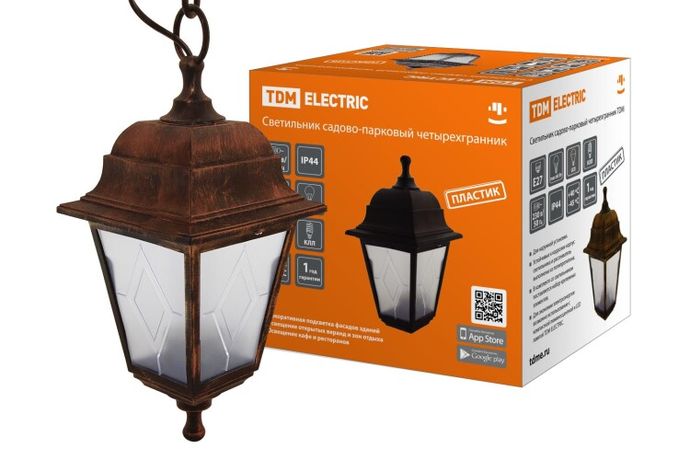 Светильник садово-парковый НСУ 04-60-001 четырехгранник, подвес, пластик, расс.пластик, медь | SQ0330-0786 TDM