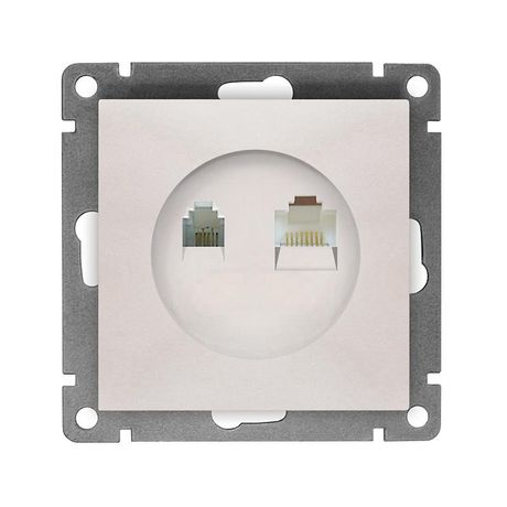 Розетка компьютерная + телефонная 2-м СП Афина механизм жемчуж. Universal A0052-OBr Союз