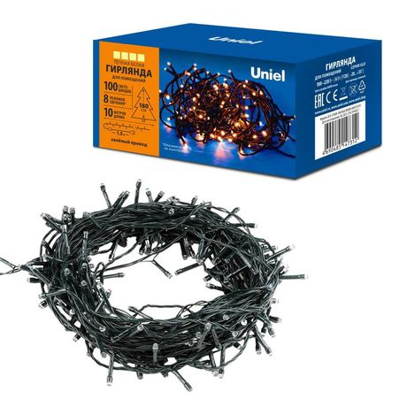 Гирлянда светодиодная ULD-S1000-100/DGA WARM WHITE IP20 10м 100 светодиодов Теплый белый свет Провод зеленый - UL-00008407 Uniel