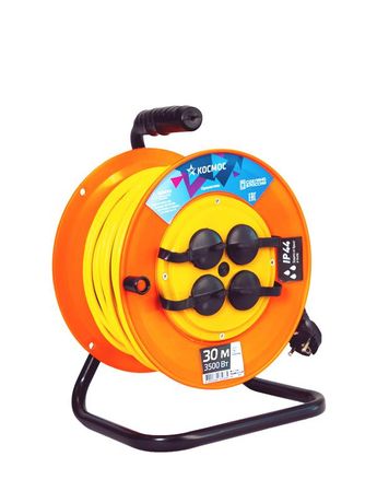 Удлинитель КОСМОС катушка 16А 4 гн ПВС 3*1,5 30м IP44 с заземлением - YKKsm30m-4g-Z(16A)IP