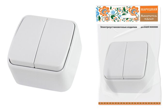 Выключатель 2-кл. открытой установки IP20 10А, белый "Дача" Народная | SQ1824-0002 TDM