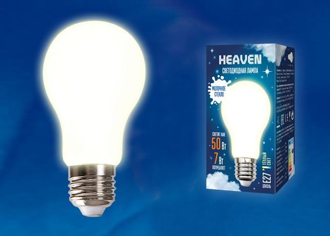 Лампа светодиодная LED-A60-7W/3000K/E27/FR GLH01WH Форма A матовая Серия Heaven Теплый белый свет (3000K) Картон ТМ Uniel - UL-00004839