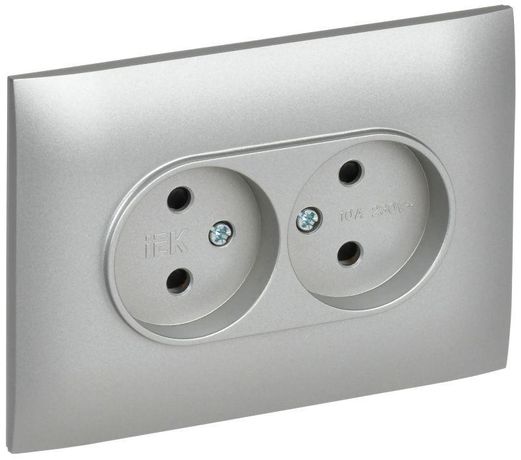 Розетка 2-м SKANDY 10А без заземл. защ. шторки в сборе SK-R09S серебр. IEK SK-R23-10-K23-F