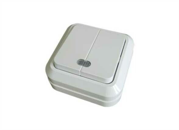 Выключатель двухклавишный открытой установки с подсветкой IP20 10А, белый ''Ладога'' - SQ1801-0007 TDM