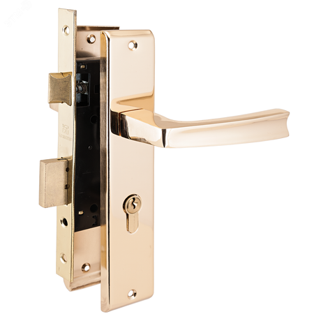 Замок врезной цилиндровый с ручками для деревянных дверей АЛЛЮР АРТ ЗВ4-70.09 GP золото (латунь) - 10166 ПТК