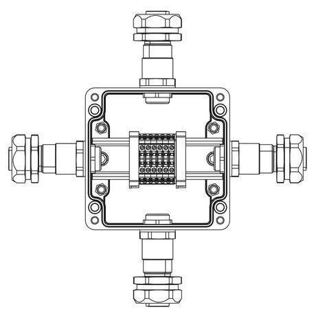 Взрывозащищенная клеммная коробка из полиэстера TBE-P-03-(6xCBC.2)-1xKAEPM2MHK-20(A)-1xKAEPM2MHK-20(B)-1xKAEPM2MHK-20(C)-1xKAEPM2MHK-20(D)1Ex e IIC Т5 Gb / Ex tb IIIC T95°C Db IP66 КЗ - 1231.031.22.11A ДКС