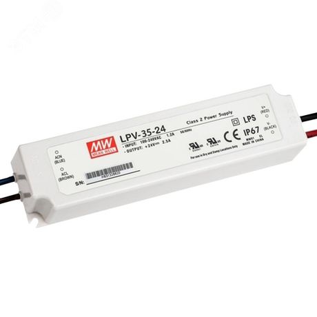 Драйвер 35 Вт 24V для светодиодной ленты Meanwell IP67 148x40x30 мм | LPV-35-24 VARTON VARTA
