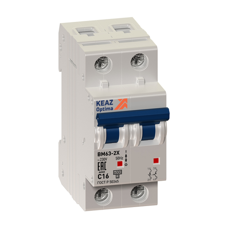 Выключатель автоматический модульный 2п B 20А 6кА OptiDin BM63-2B20-ОМ4-РЕГ КЭАЗ 233830