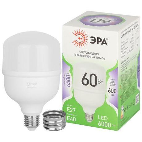 Лампа светодиодная высокой мощности LED 60 Вт 6000Лм 6500К T100 холодный E27/E40 (переходник) 170-265В POWER T100-60W-865-E27/E40 Green Line - Б0066980 ЭРА