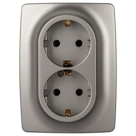 Розетка однофазная двойная скрытого монтажа, в рамку с заземлением без шторок титан 16А 250В IP20 автоматические (безвинтовые) зажимы 12-2106-16 Эра 12 - Б0065706