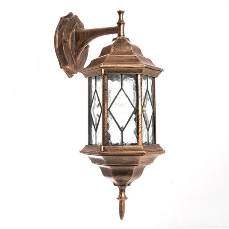 Светильник садово-парковый PL122 шестигранный на стену вниз 60W E27 230V, черное золото | 11344 Feron чер/зол