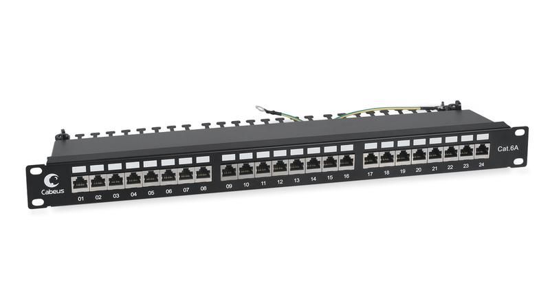 Патч-панель PL-24-Cat.6a-SH-Dual IDC 19 (1U), 24 порта RJ-45, категория 6a, полностью экранированная, с задним кабельным организатором - 7653c Cabeus