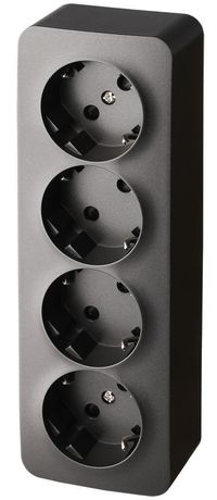 Розетка четырех местная Schuko со шторками накладного монтажа цвет антрацит 16A 250В 2P+T - FS5508B Jasmart