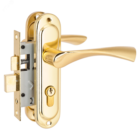 Замок врезной с ручками для деревянных дверей, СТАНДАРТ 103/50 GP латунь - 4846 ПТК