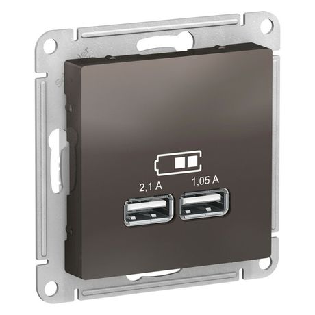 Розетка ATLASDESIGN USB 5В 1 порт x 2,1 А 2 порта х 1,05 механизм мокко - ATN000633 APC
