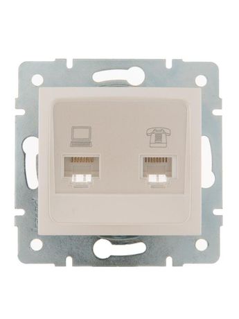 Розетка компьютерная + телефонная 2-м СП Karina RJ45 RJ11 механизм жемчуж./бел. перламутр. LEZARD 707-3088-143