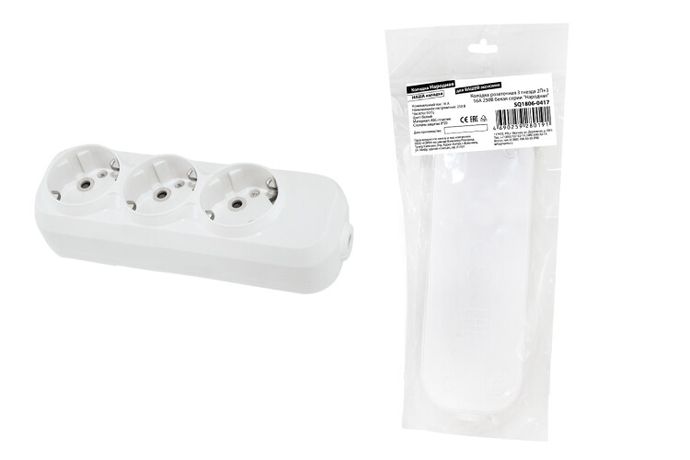 Колодка розеточная 3 гнезда 2П+3 16А 250В белая серии "Народная" | SQ1806-0417 TDM