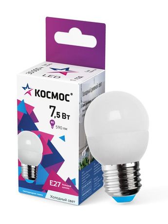 Лампа светодиодная LED 7.5Вт GL 45 220В Е27 D45х79 6500К холодный 600лм Космос - LkecLED7.5wGL45E2765